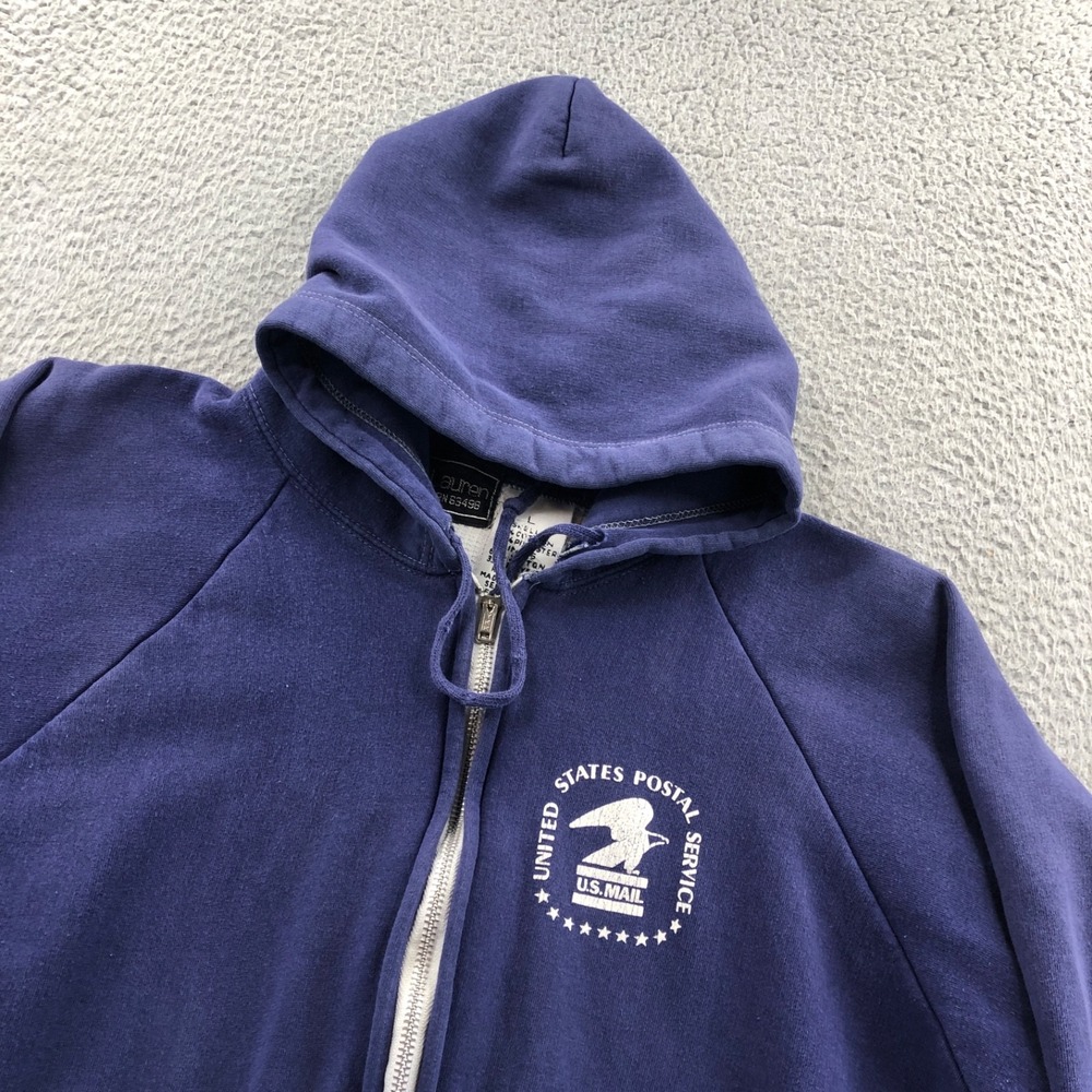 Vintage USPS Hoodie Mens Large Blue Sun Faded Distressed Thermal Full Zip Postal